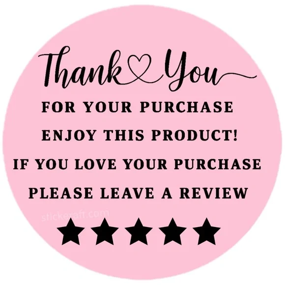 Thank You for Purchase Stickers – 2 Inch, 5 Star Review Labels – 100 PCS NEW - Picture 6 of 15
